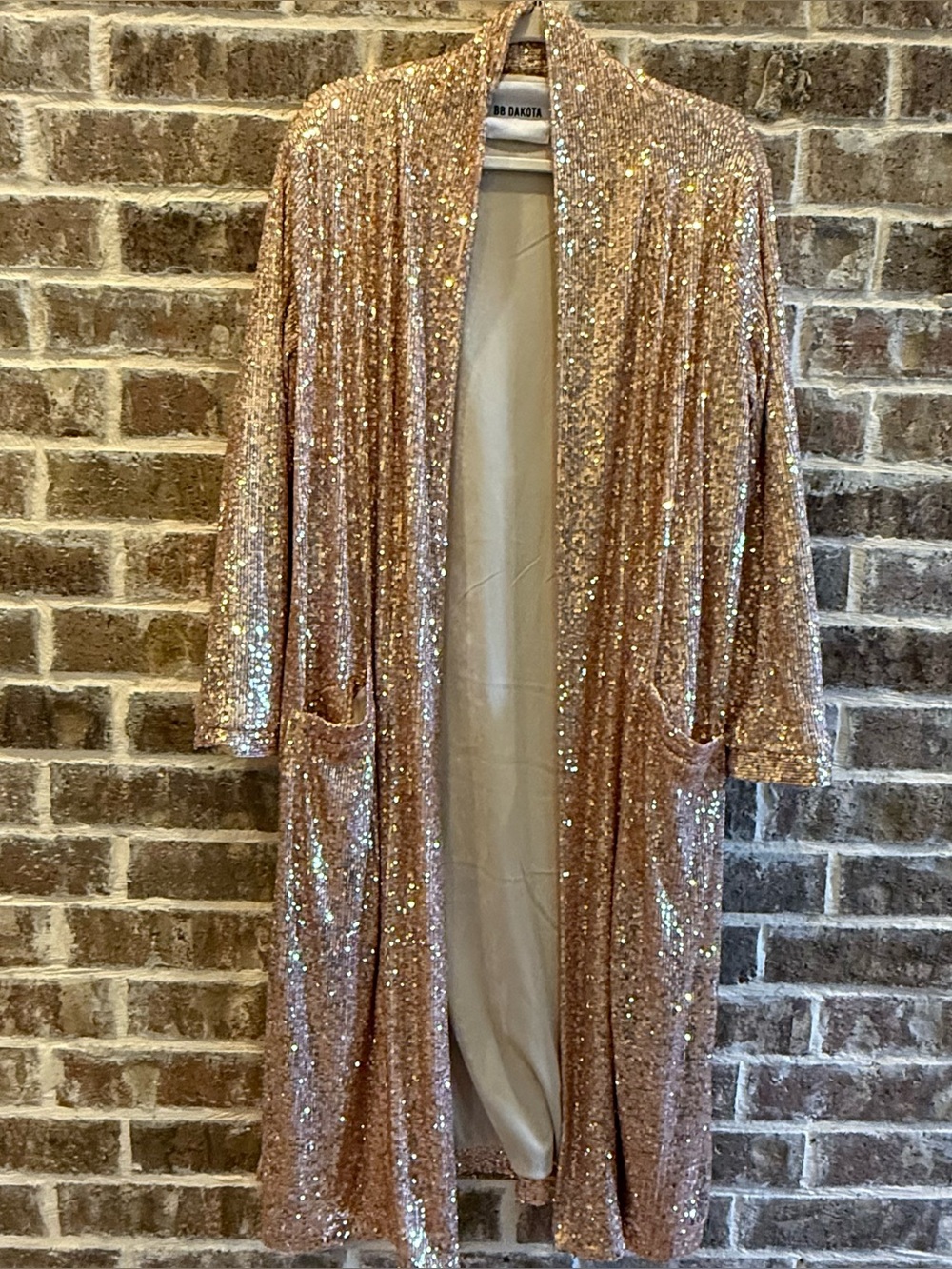 BB Dakota Gold Sequin Duster| Luminous Open Front with Pockets